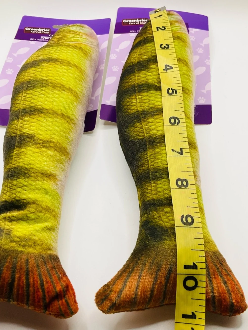 NWT 2pc Cat Toy Set - 10” Green Brown Trout Bass Fish - Bell Sound Play Gifts